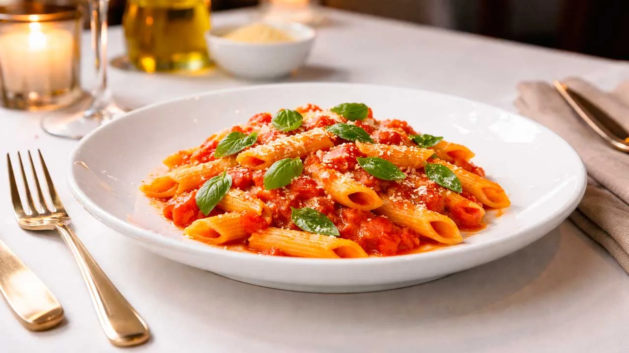Macarrão ao Molho de Tomate e Manjericão