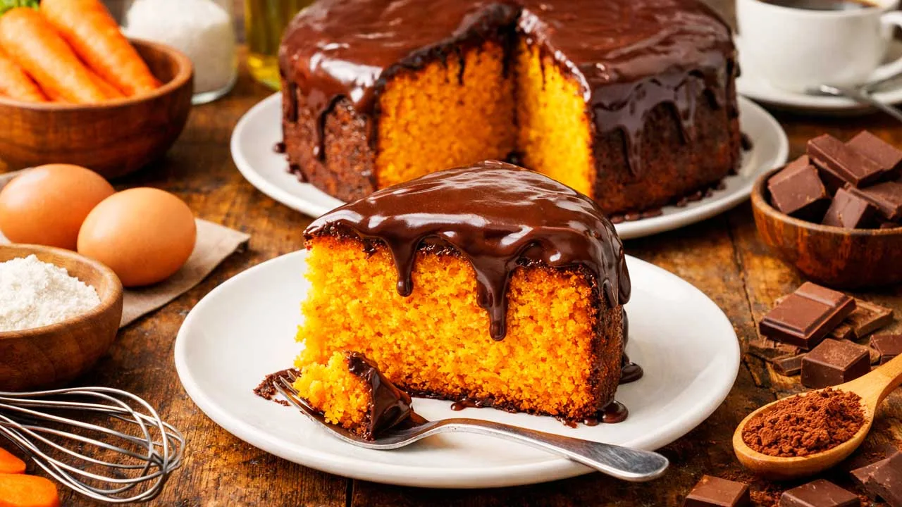 Bolo de Cenoura com cobertura de Chocolate