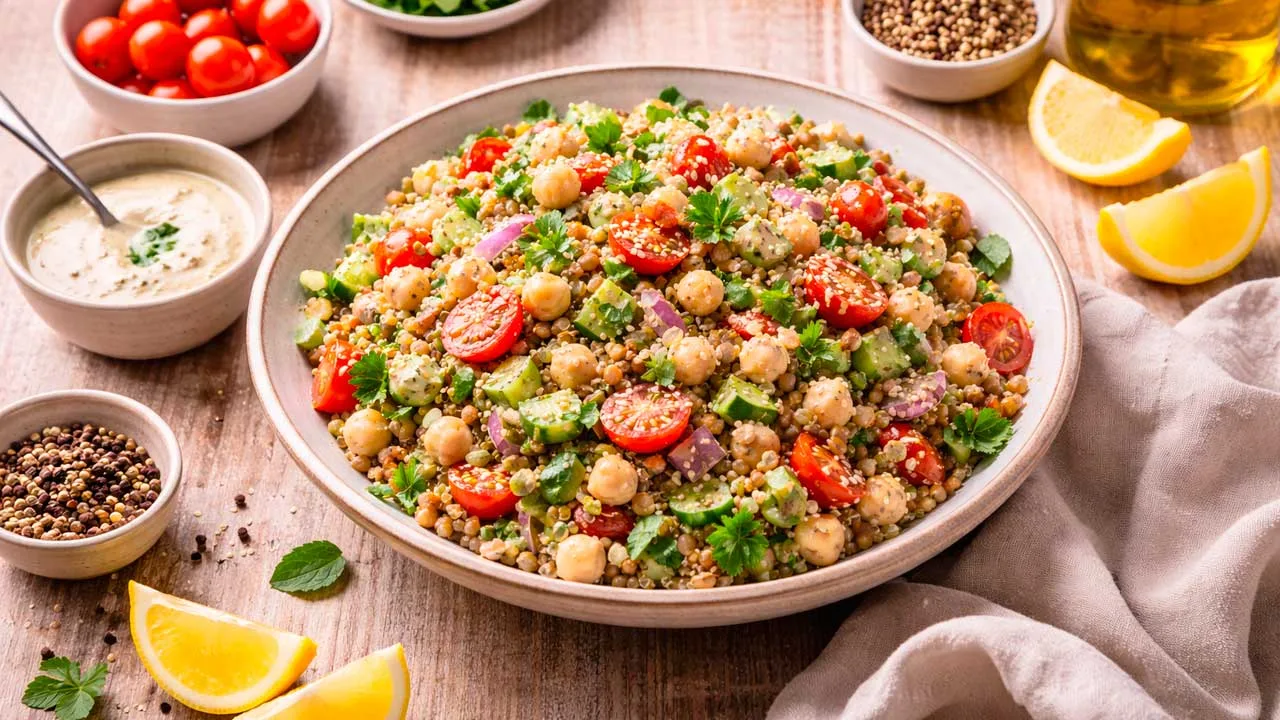 Salada de Grãos com Molho Tahine