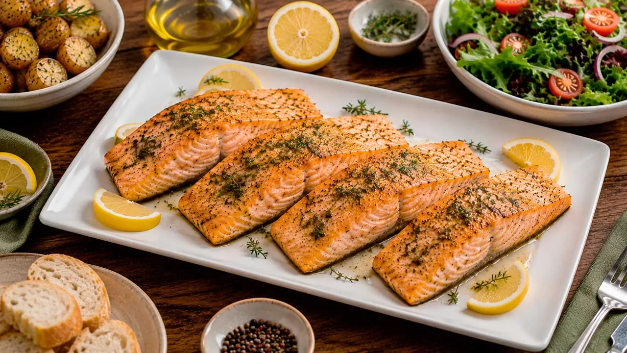 Salmão Assado com Ervas e Limão