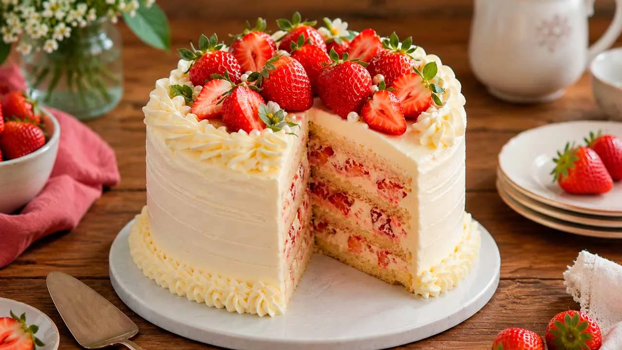 Bolo Confeitado de Morango