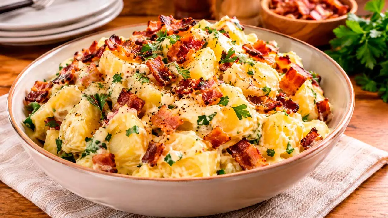 Salada Quente de Batata com Maionese e Bacon